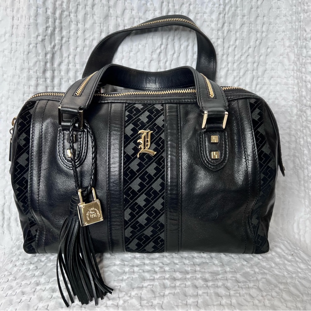 L.A.M.B. Love Capri Satchel Bag Black and Gold